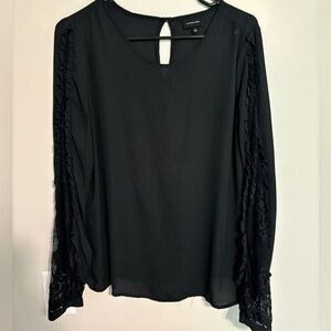 Who What Wear long sleeve black blouse with keyhole back and sleeve lace detail